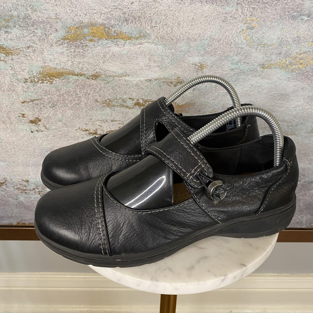 Clarks Collection Shoes Womens Size 8.5 Black Leather Mary Jane Comfort Flats